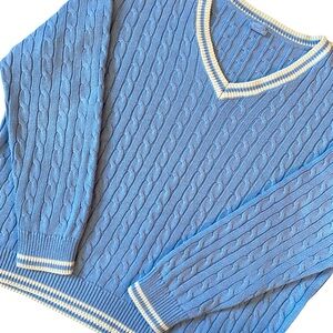 Brandy Melville John Galt Cable Knit Morgan Sweater Blue White Preppy One Size